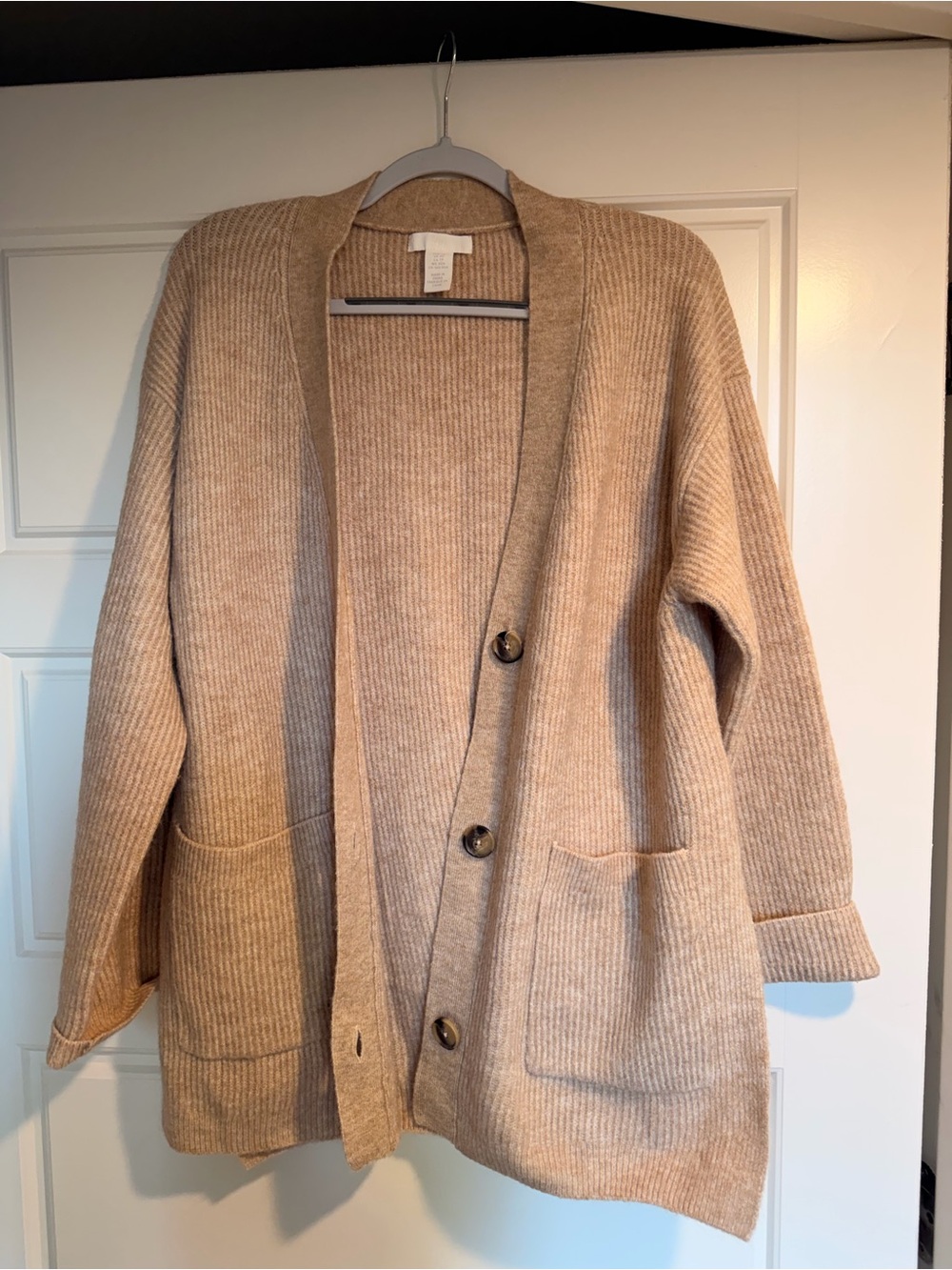H&M Beige Ribbed Open-Front Cardigan